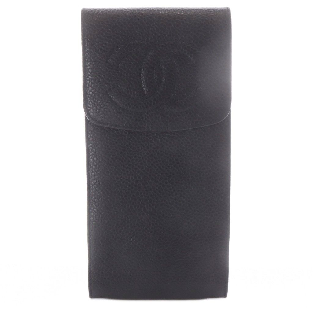 シャネル CHANEL ヴィンテージ メガネケース マルチケース ペンケース ココマーク キャビアスキン ブラック 3番台 /YO11 ■OH