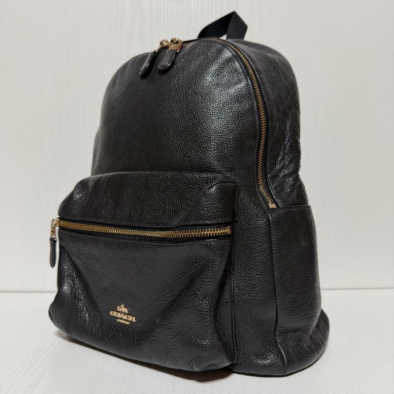 COACH コーチ F38288 リュック バックパック ブラック レザー ゴールド金具 ロゴ 大容量 レディース メンズ 通勤 通学 B660