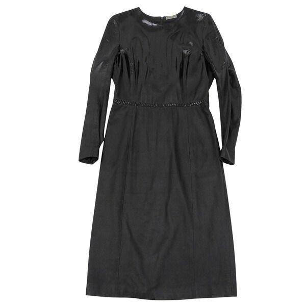 BOTTEGA VENETA ボッテガ べネタ サイズ42 羊革 ラメ入り マットコンビ 長袖 ロング ワンピース レディース ブラック YB0272 【中古】