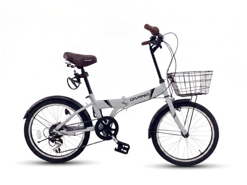 DIVANO 20イン 折りたたみ自転車 チ シマノ6段変速 街乗り 通勤 通学 軽量 コンパクト 組み立て簡単 カゴ・ワイヤー錠・LEDライト付き DV-JP01 シルバードーンpms