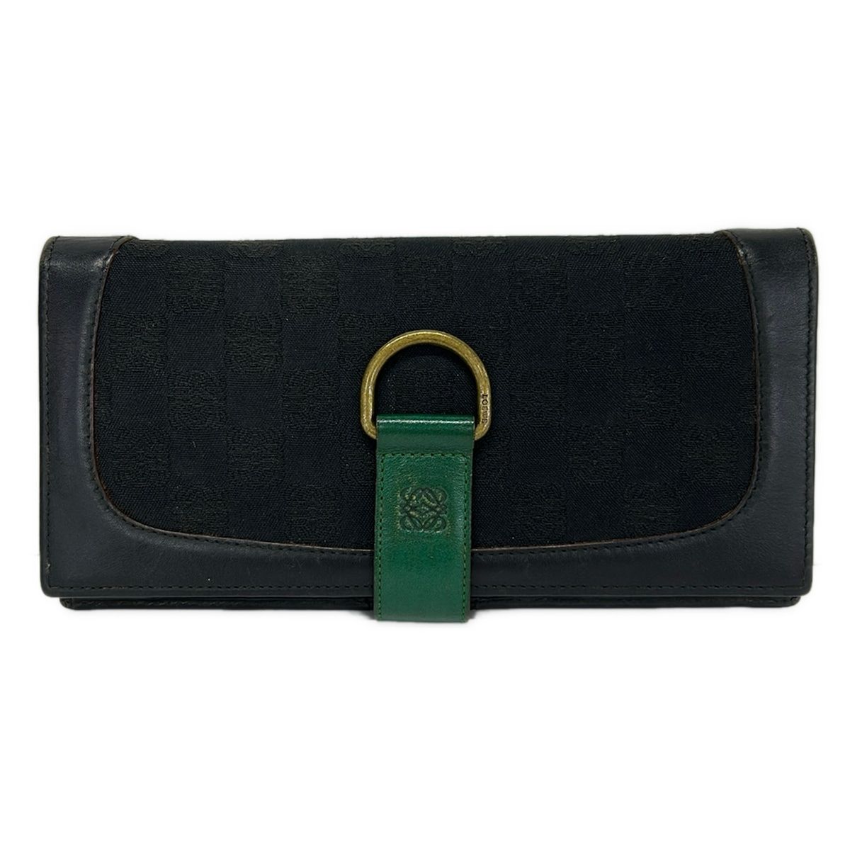 LOEWE(ロエベ) 長財布 アナグラム柄 黒×グリーン レザー