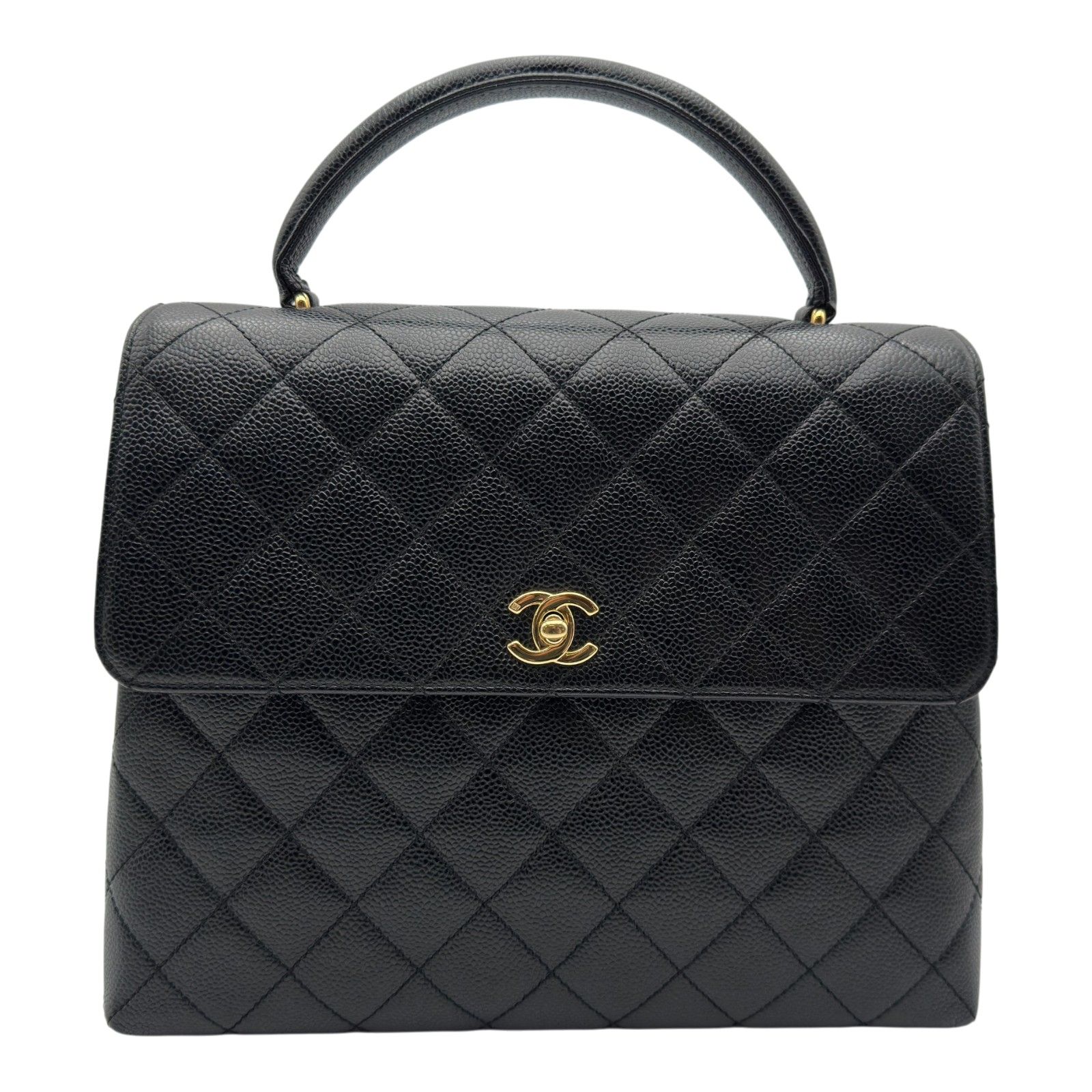 シャネル CHANEL マトラッセ トップハンドルバッグ A12397 7番台 ブラック ゴールド金具 キャビアスキン レディース ハンドバッグ