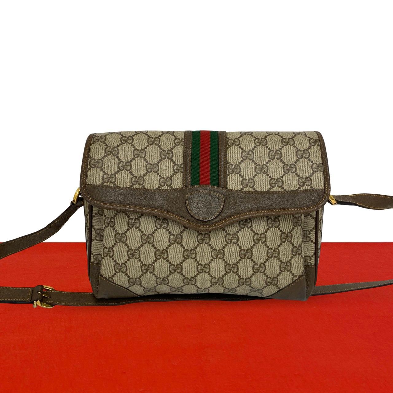 極 美品 希少品 GUCCI グッチ オールドグッチ シェリーライン GG ロゴ 柄 レザー 本革 ショルダーバッグ ポシェット ブラウン 537-5 60,400円