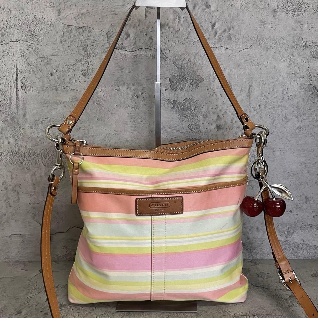 美品　COACH Y2K Colorful Striped Shoulder Bag　コーチ 2way ショルダーバッグ ボーダー ナイロン レザー カラフル マルチカラー