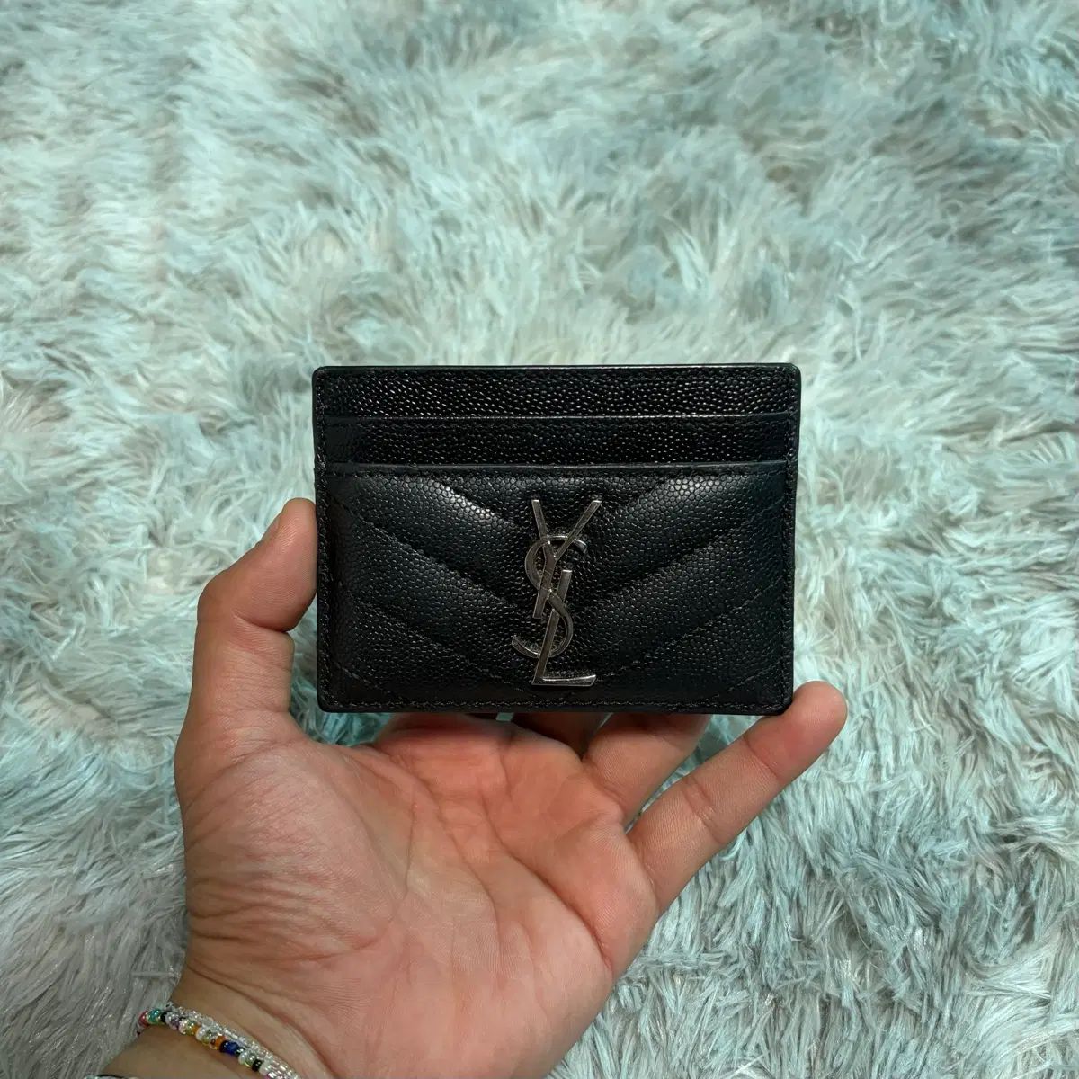 Saint Laurent サンローラン マトラッセ シルバー ロゴ カードウォレット 423291