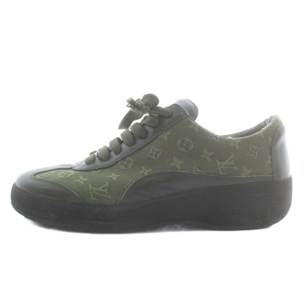 Louis Vuitton Louis Vuitton Monogram Mini Sneakers Canvas Leather Low Cut 36.5 23.5 cm Khaki Black Black /XZ ■GY18