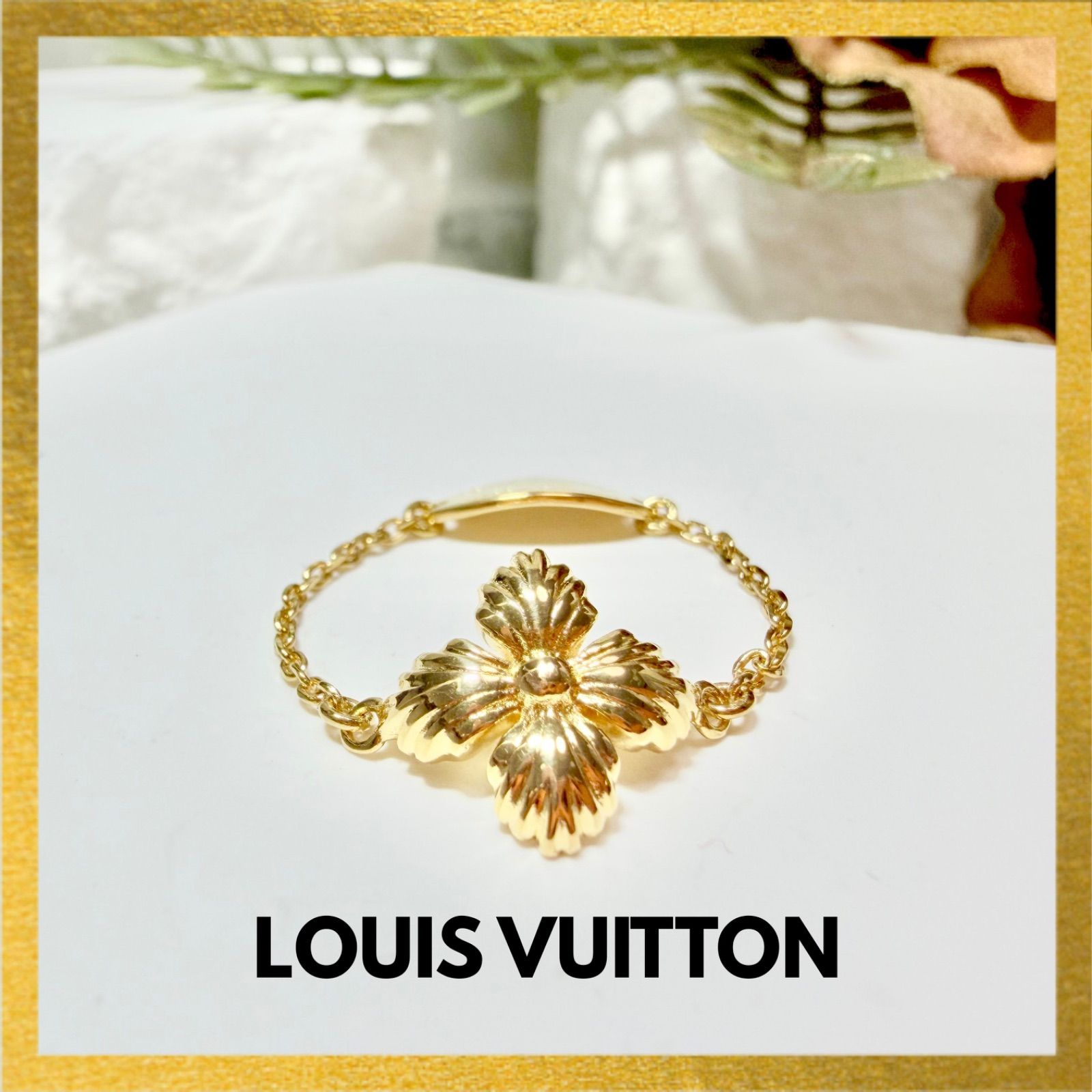 極美品 LOUIS VUITTON ルイヴィトン バーグブルーミングストラス フラワー リング L ゴールド G26-080