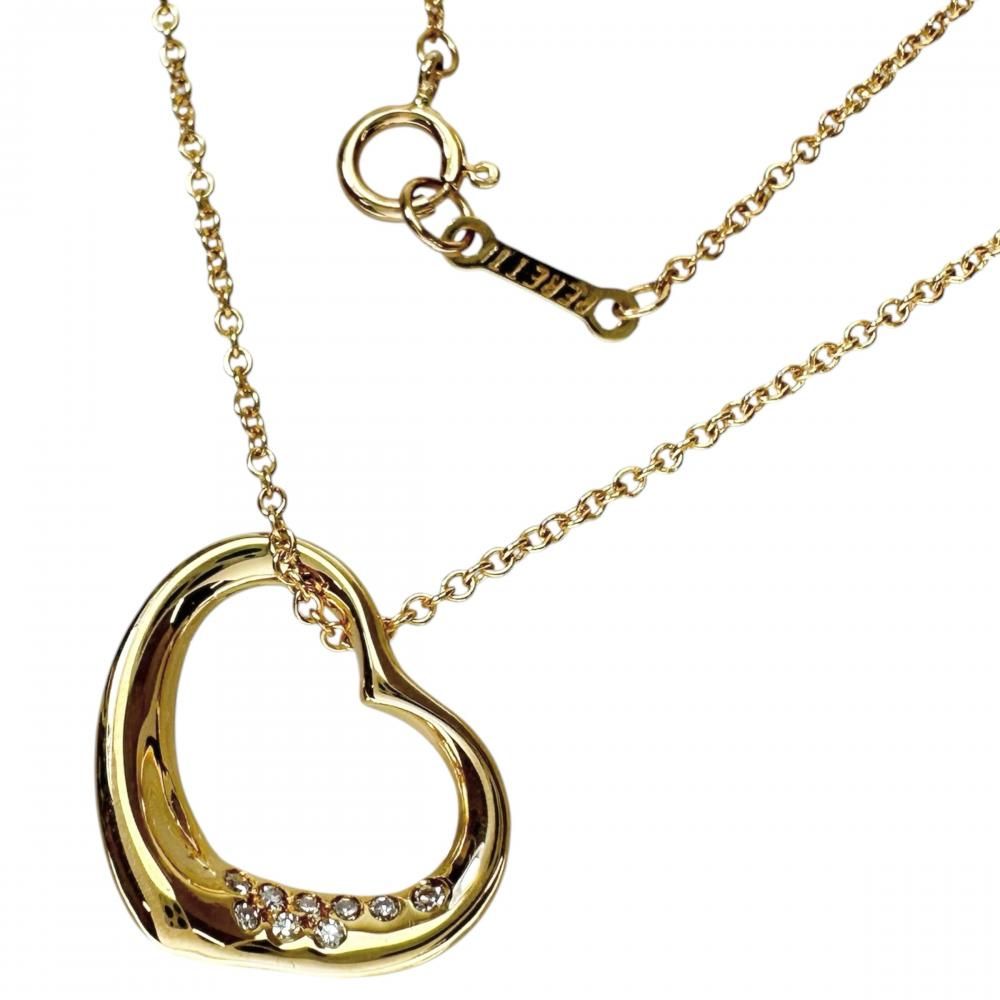 【TIFFANY&Co./ティファニー】オープンハート エルサペレッティ ダイヤモンド（9Pシングルカット） ネックレス K18YGイエローゴールド 18金 2.9g 41.0cm レディース 【中古】【真子質店】【GD】 66,000円