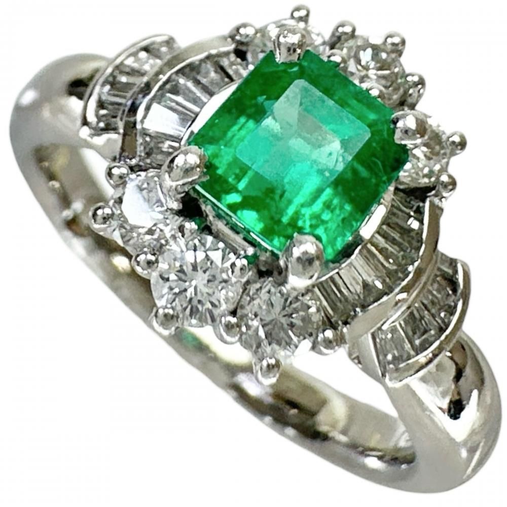 12号 エメラルド 0.69ct ダイヤモンド 0.51ct リング・指輪 Pt900プラチナ 7.4g レディース 【中古】【真子質店】【NN】