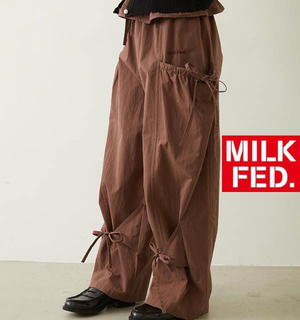 ミルクフェド パンツ MILKFED RIBBON PANTS レディース パンツ ボトムス 茶色 茶 ブラウン モノトーン milkfed 可愛い オシャレ ブランド 秋 春 ボトム 秋服 リボン ウエストゴム シンプル 103263031003