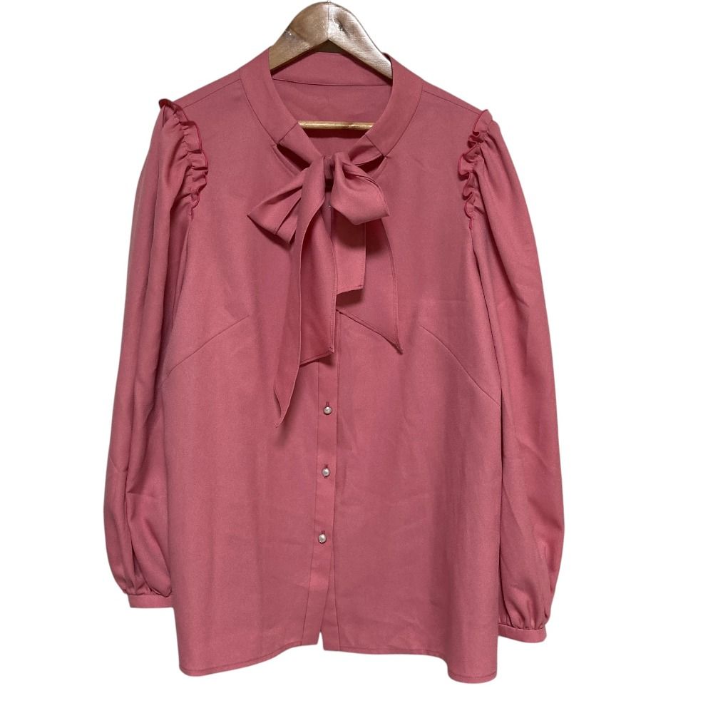 美品 24AW Rene ルネ パール調ボタン ロングスリーブ ボウタイブラウス 36 ピンク レディース 古着 中古 USED