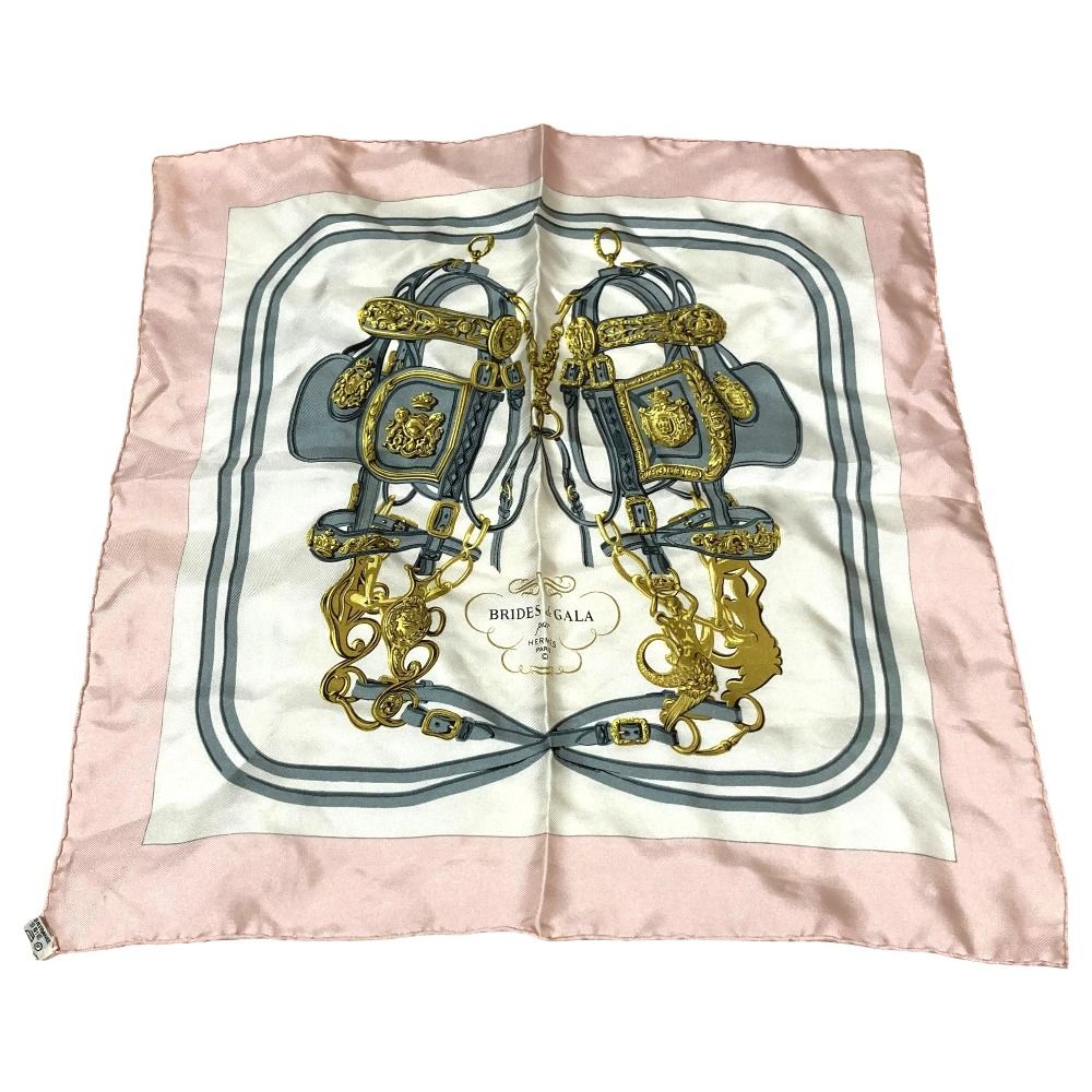 良品 HERMES エルメス Brides de Gala 式典用馬勒 プチカレ 40 スカーフ ピンク レディース 古着 中古 USED