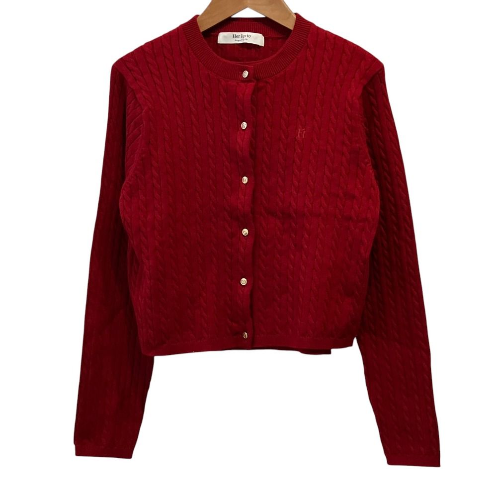 未使用 Herlipto ハーリップトゥ Essential Classic Cable Knit Set アンサンブルニット 1243202033 サイズM レッド レディース 古着 中古 USED