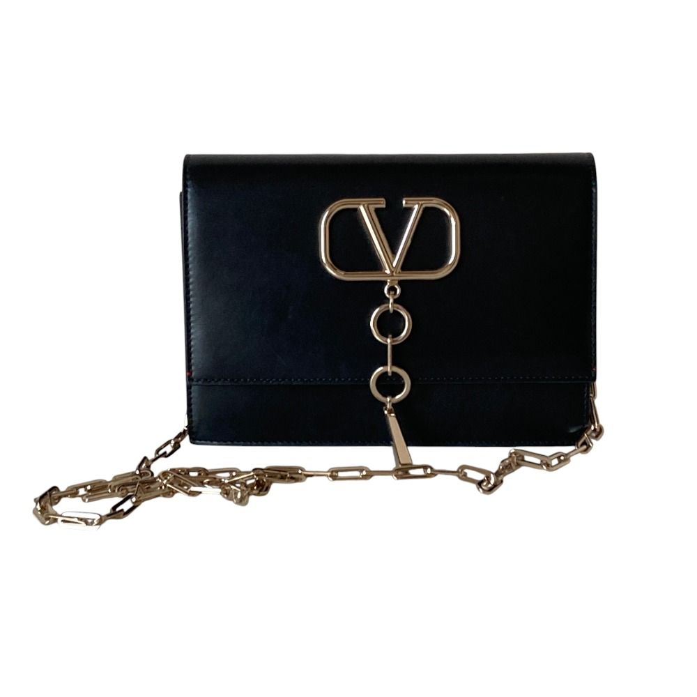美品 VALENTINO GARAVANI ヴァレンティノガラヴァーニ Vロゴ レザー チェーンショルダーバッグ ブラック レディース 古着 中古 USED 44,837円