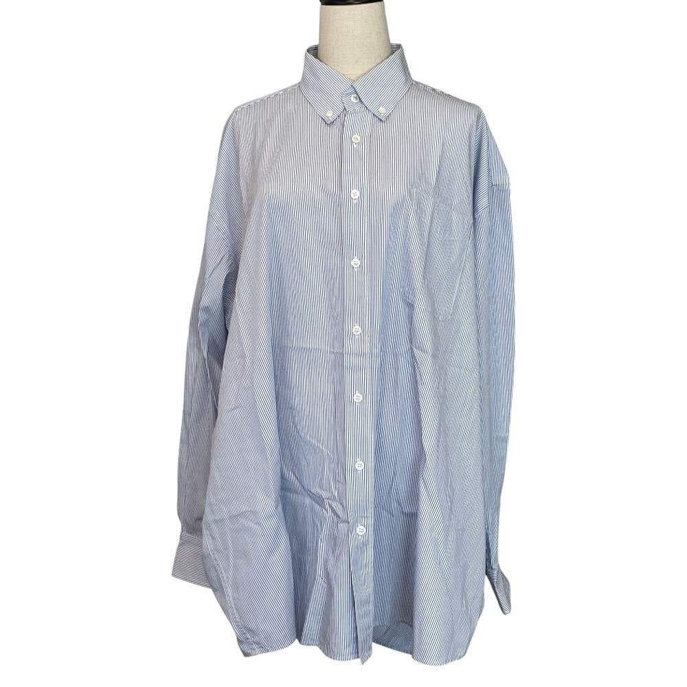 良品 Maison Margiela メゾンマルジェラ 白タグ オーバーサイズ ストライプ ボタンダウンシャツ 29DL010747741 サイズ36 ブルー メンズ レディース 古着 中古 USED