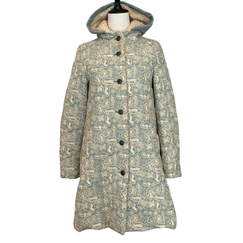 良品 mina perhonen ミナペルホネン jungle relief ダウンコート ma6184 サイズ38 ブルー ベージュ レディース 古着 中古 USED