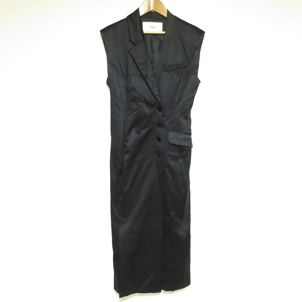 良品 STUDIOUS ステュディオス Asymmetric Tailored Dress ノースリーブ ロングドレス ワンピース 123411002 サイズ1 ブラック レディース 古着 中古 USED