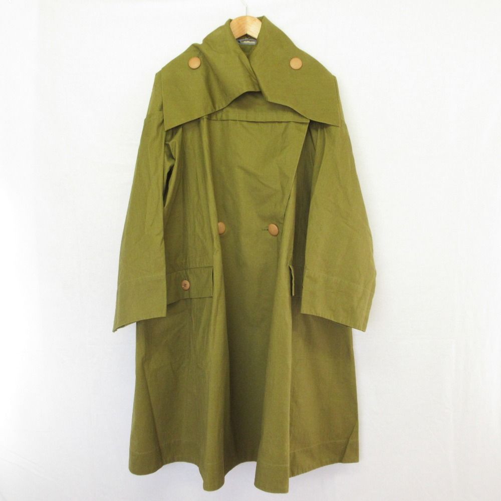 良品 ISSEY MIYAKE イッセイミヤケ 筆タグ 80's ヴィンテージ ロングコート Mサイズ カーキ レディース 古着 中古 USED