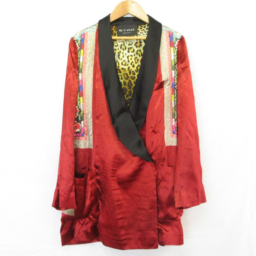 良品 ETRO エトロ ペイズリープリント シルクブレンド タキシード テーラードジャケット サイズ40 レッド マルチカラー レディース 古着 中古 USED