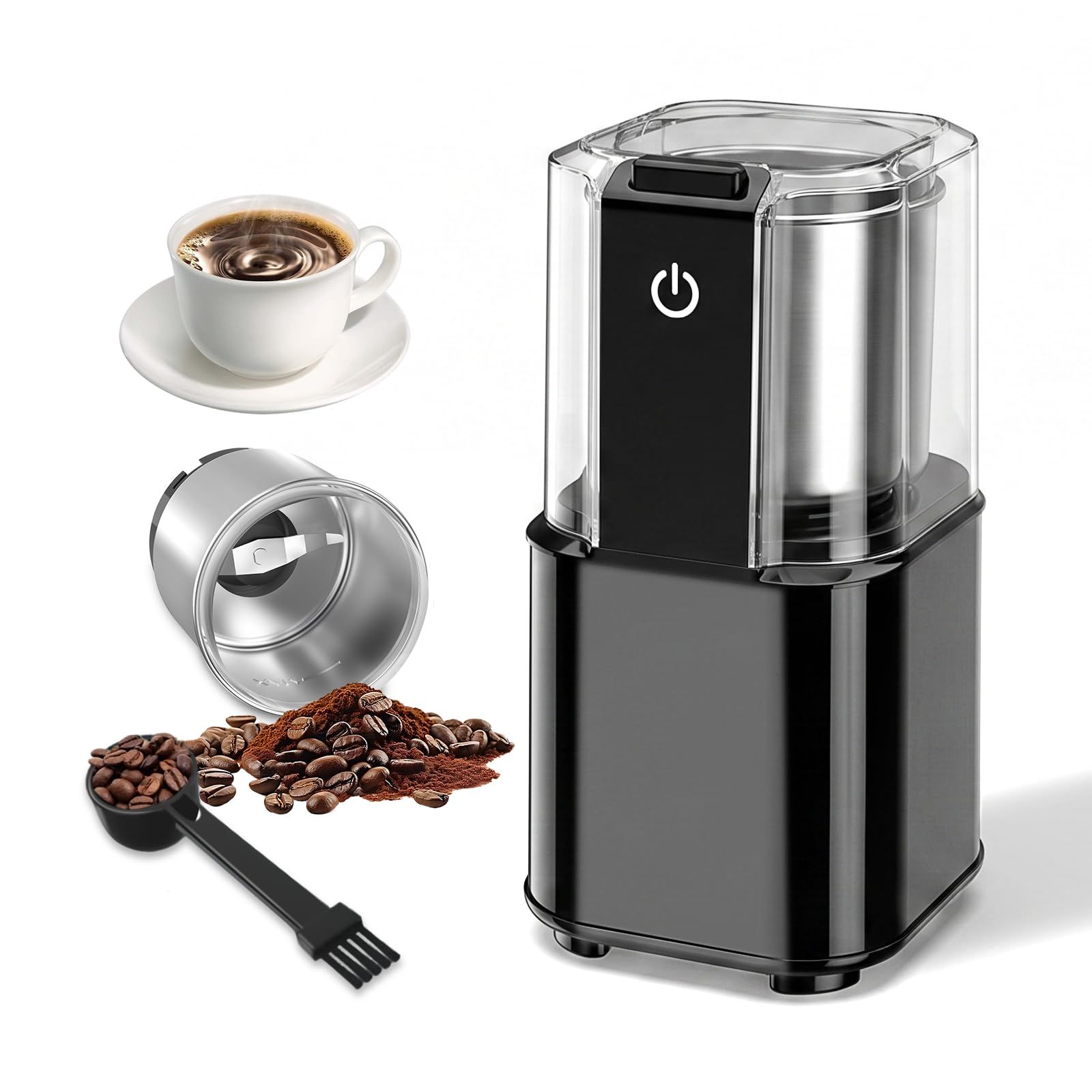 LAZYME コーヒーミル 電動 【カップ丸洗いOK・18000回転/分】電動コーヒーミル 粗さ無段階調整 セパレート式 1台多役★