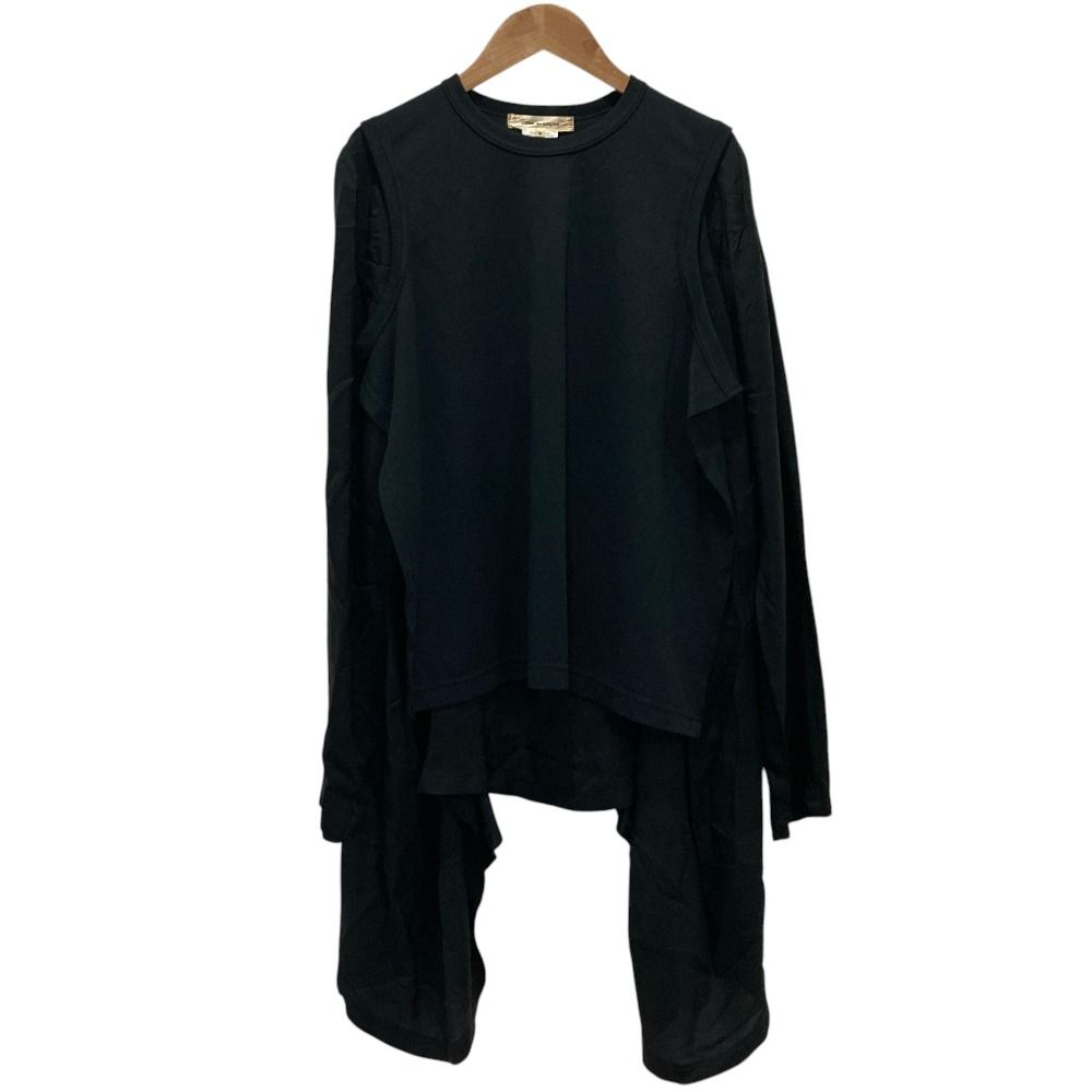 良品 COMME des GARCONS コムデギャルソン AD2022 アシンメトリーヘム ロングスリーブ ドッキングカットソー GJ-T005 S ブラック レディース 古着 中古 USED