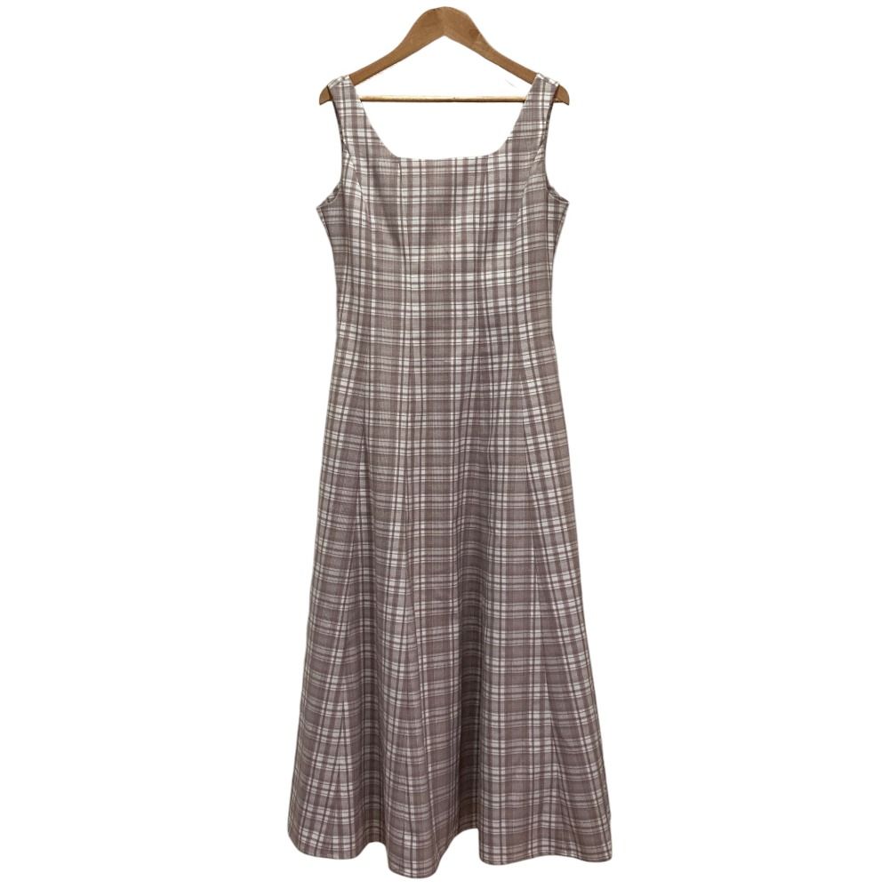 美品 Herlipto ハーリップトゥ Paddington Long Dress チェック ノースリーブ ドレス ワンピース 1242412125 サイズS mauve beige レディース 古着 中古 USED