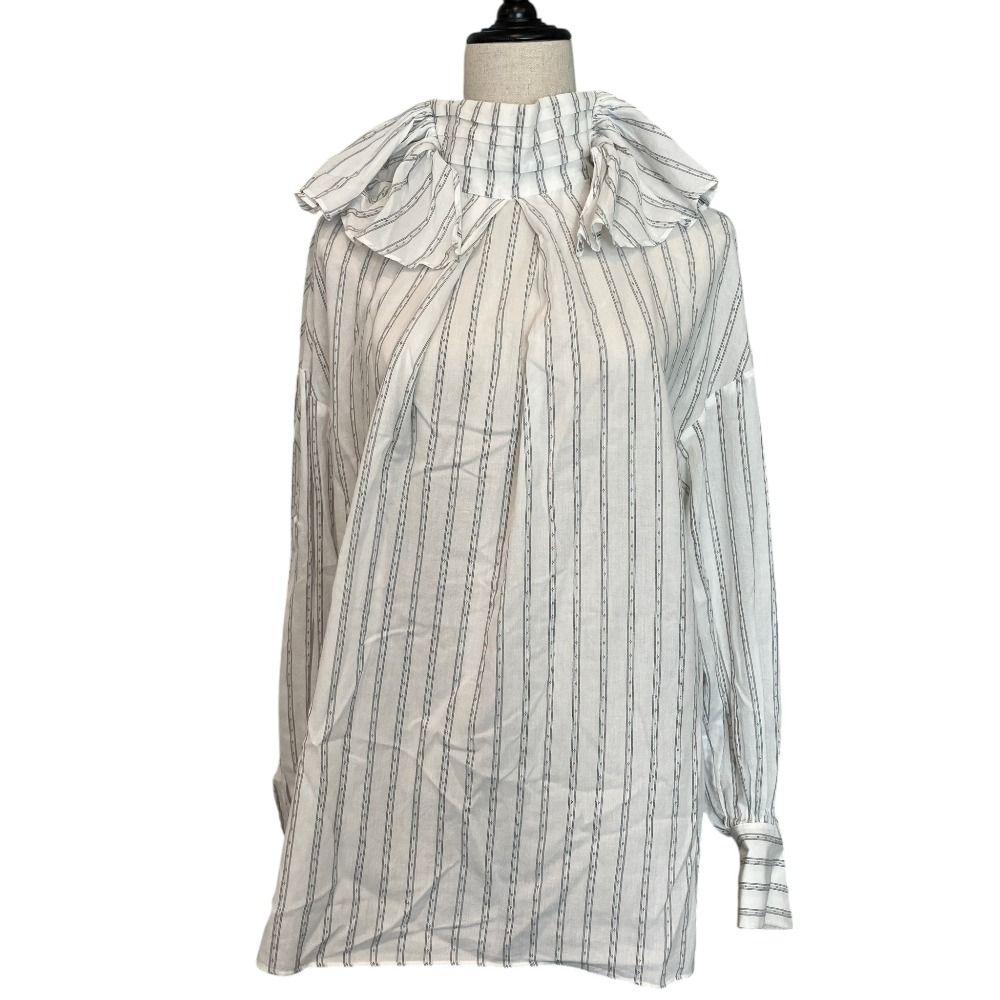 良品 FUMIE TANAKA フミエタナカ ストライプフリルシャツ 2 ホワイト レディース 古着 中古 USED 9,617円