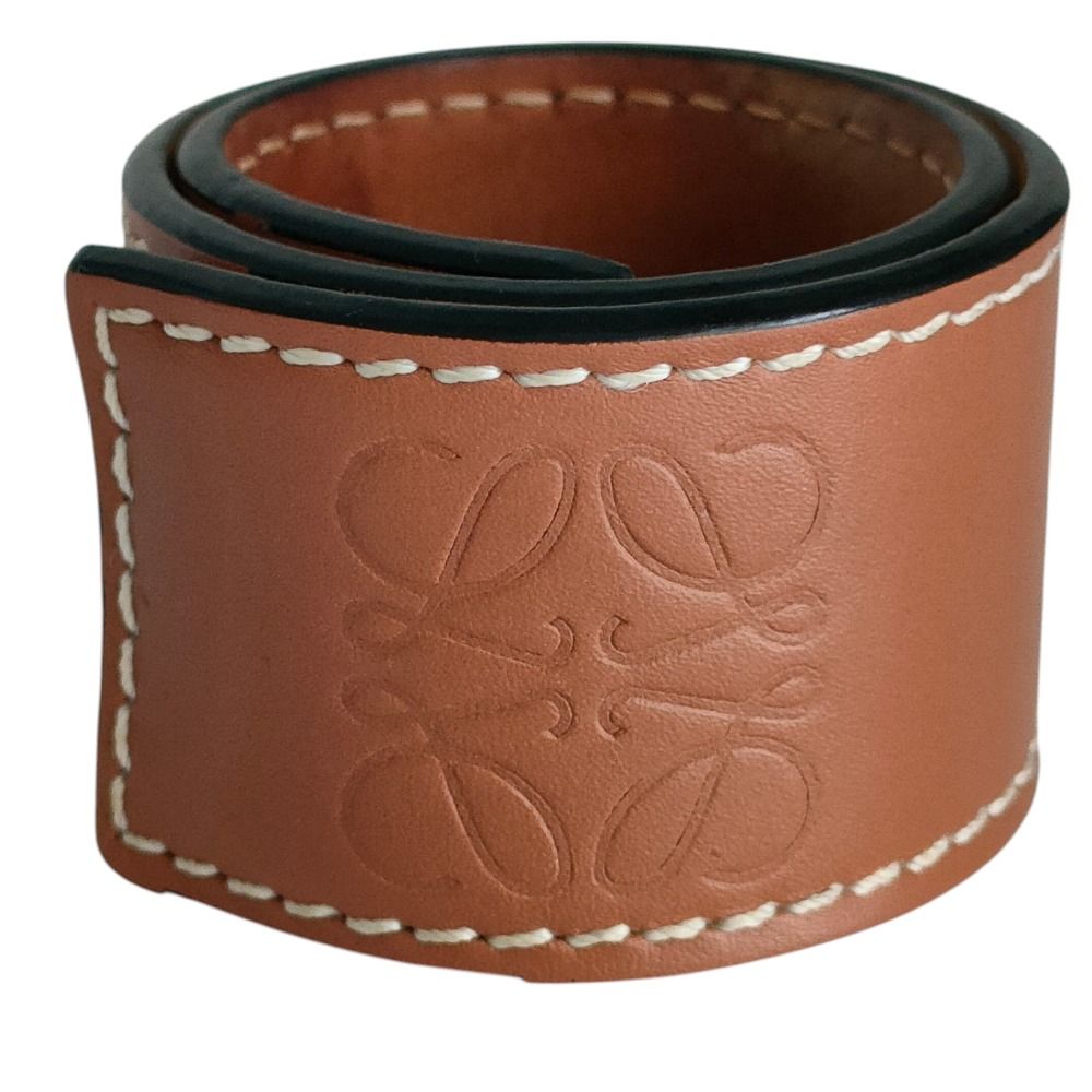 良品 LOEWE ロエベ アナグラム エンボスロゴ SMALL SLAP BRACELET スモール スラップ レザー ブレスレット バングル ブラウン メンズ レディース 古着 中古 USED 13,136円