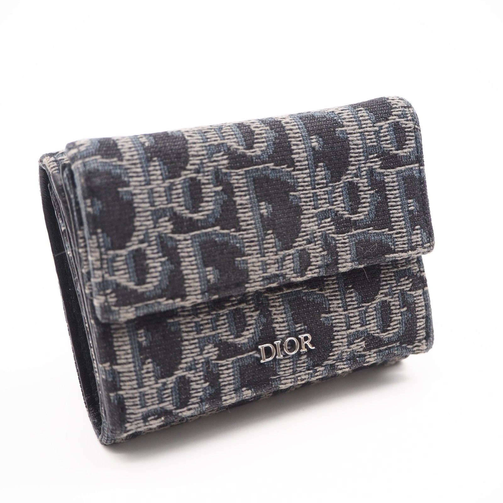 ★3日以内返品可★ 美品 Dior ディオール オブリーク キャンバス コンパクトウォレット - 三つ折り財布 ブラック マルチカラー コーティングキャンバス レザー メンズ