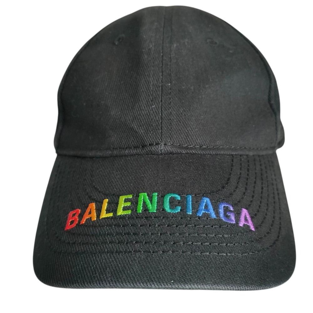美品 BALENCIAGA バレンシアガ レインボーロゴ刺繍 ベースボールキャップ 帽子 L ブラック メンズ 古着 中古 USED 12,597円