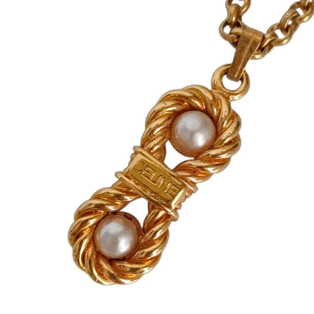 美品 CELINE セリーヌ ヴィンテージ フェイクパール チェーンモチーフ ネックレス アクセサリー GP ゴールドカラー レディース 古着 中古 USED 8,631円