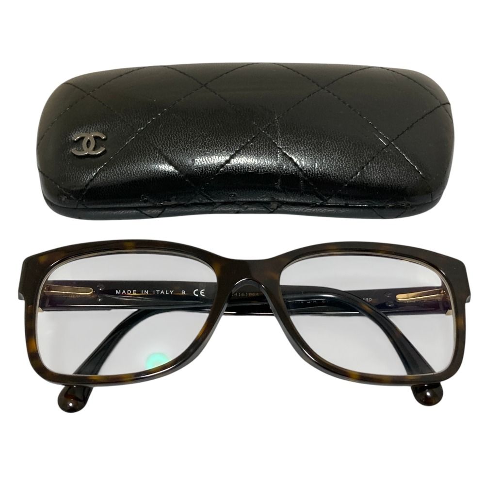 美品 CHANEL シャネル べっ甲柄 セルフレーム 眼鏡 めがね 3246-Q-A 53□17-140 ブラウン レディース 古着 中古 USED