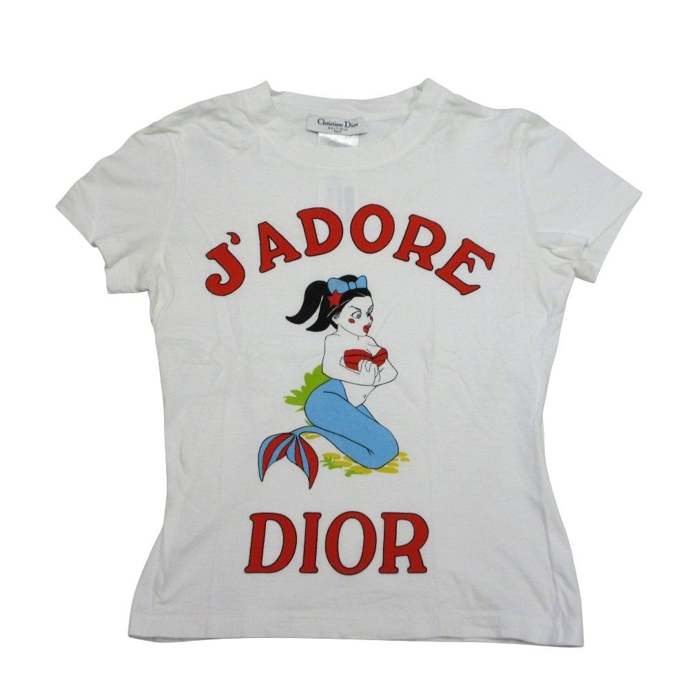 良品 Christian Dior クリスチャンディオール ガリアーノ期 J'ADORE DIOR マーメイドプリント Tシャツ 2A12155028 サイズ38 ホワイト レディース 古着 中古 USED