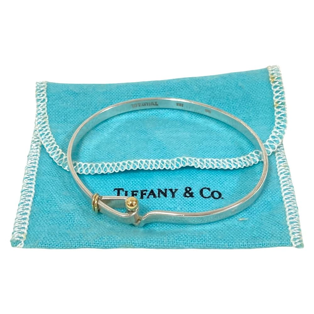 美品 Tiffany & Co ティファニー 18Kコンビ 925 フック＆アイ バングル シルバー レディース 古着 中古 USED 21,407円