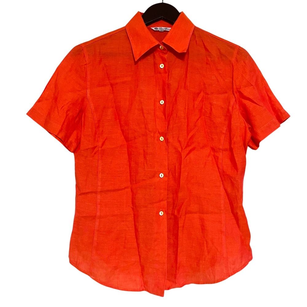 美品 Loro Piana ロロピアーナ リネン100％ 半袖 シャツ ブラウス サイズ44 オレンジ レディース 古着 中古 USED