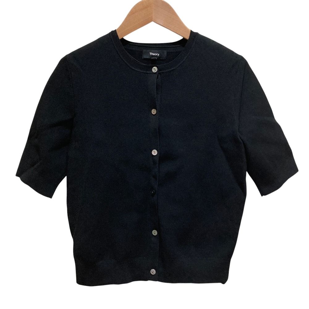 美品 25SS Theory セオリー WOOSTER CREPE KNIT ノースリーブニット ニットカーディガン アンサンブル Pサイズ ブラック レディース 古着 中古 USED