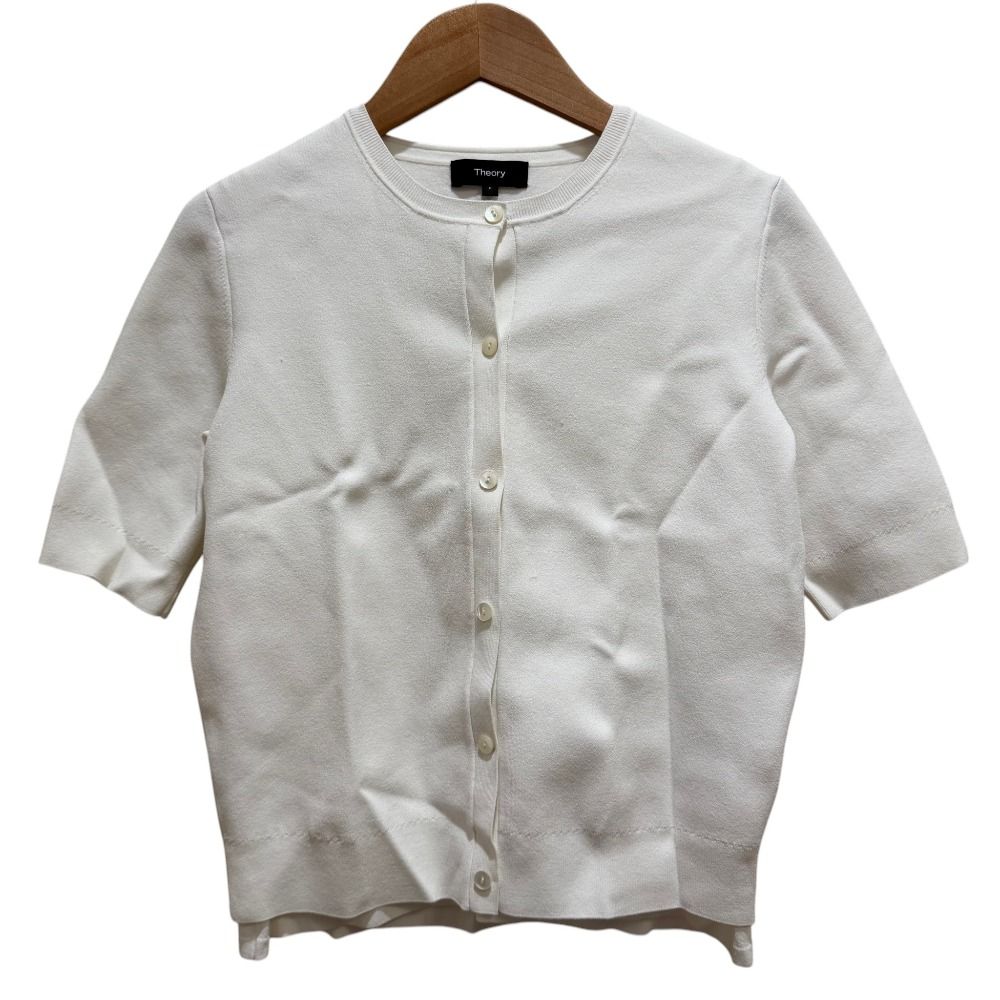 美品 25SS Theory セオリー WOOSTER CREPE KNIT ノースリーブニット ニットカーディガン アンサンブル Pサイズ ホワイト レディース 古着 中古 USED