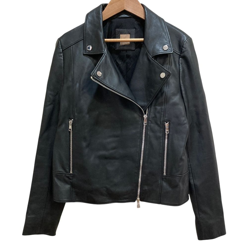 美品 HUGO BOSS ヒューゴボス SALELI ラムレザー ダブルライダースジャケット 10232681 サイズ40 ブラック レディース 古着 中古 USED