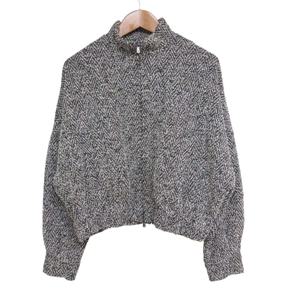 美品 25AW Max Mara マックスマーラ Katia ミックス ツイード ジップ ジャケット 2521916082 サイズ34 ブラック ホワイト レディース 古着 中古 USED