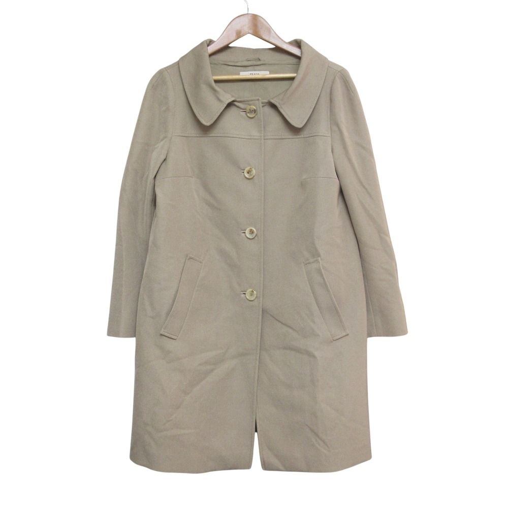 良品 PRADA プラダ コットンナイロン ステンカラーコート 44 ベージュ レディース 古着 中古 USED 12,141円