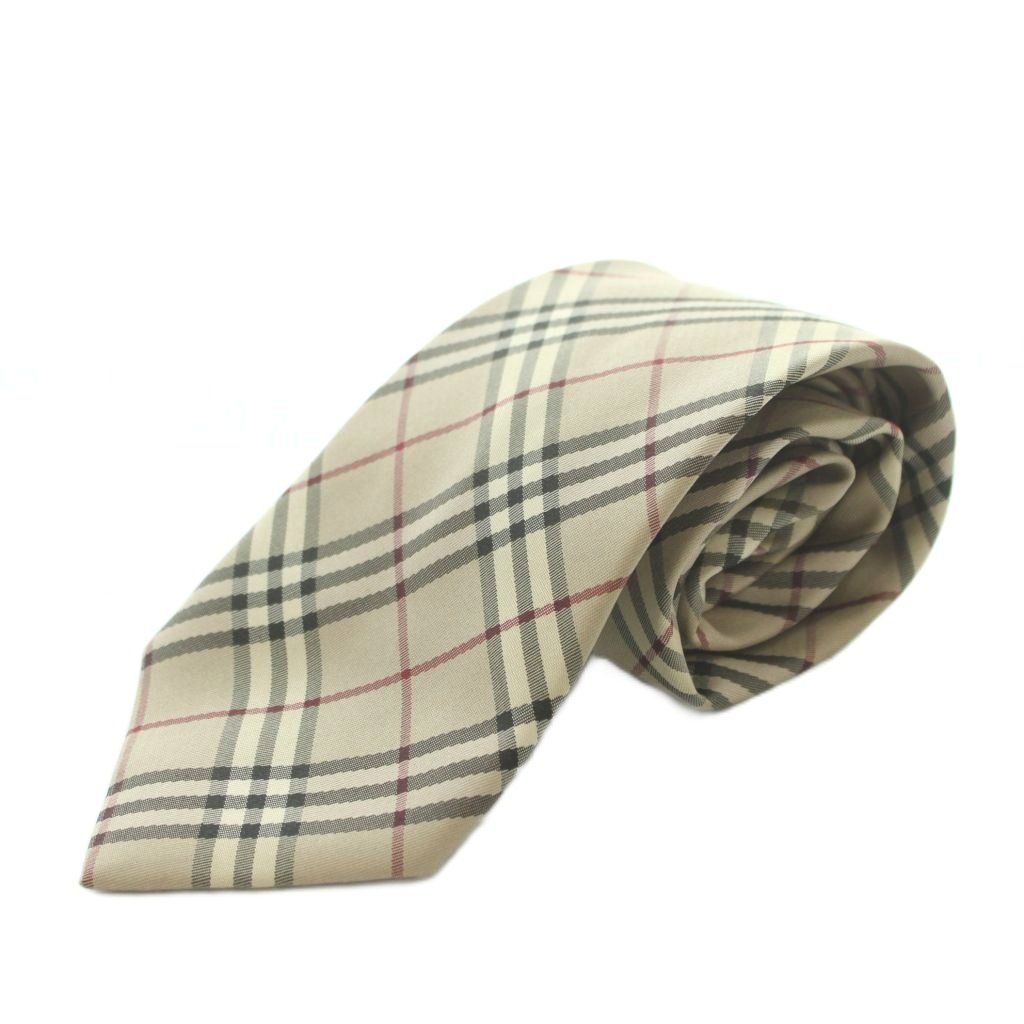 バーバリー ロンドン BURBERRY LONDON ネクタイ ワイドタイ シルク ノバチェック柄 ベージュ 黒 ブラック 赤 レッド /MI ■GY18