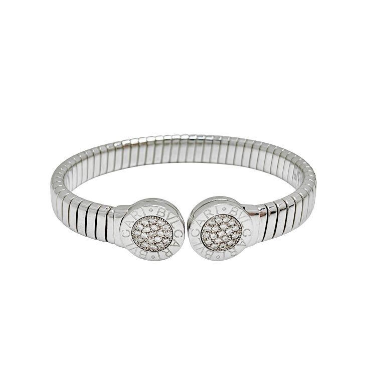 BVLGARI ブルガリ ブルガリ・ブルガリ トゥボガス バングル アフターダイヤモンド Mサイズ ブレスレット シルバー SS ステンレススチール ダイヤモンド