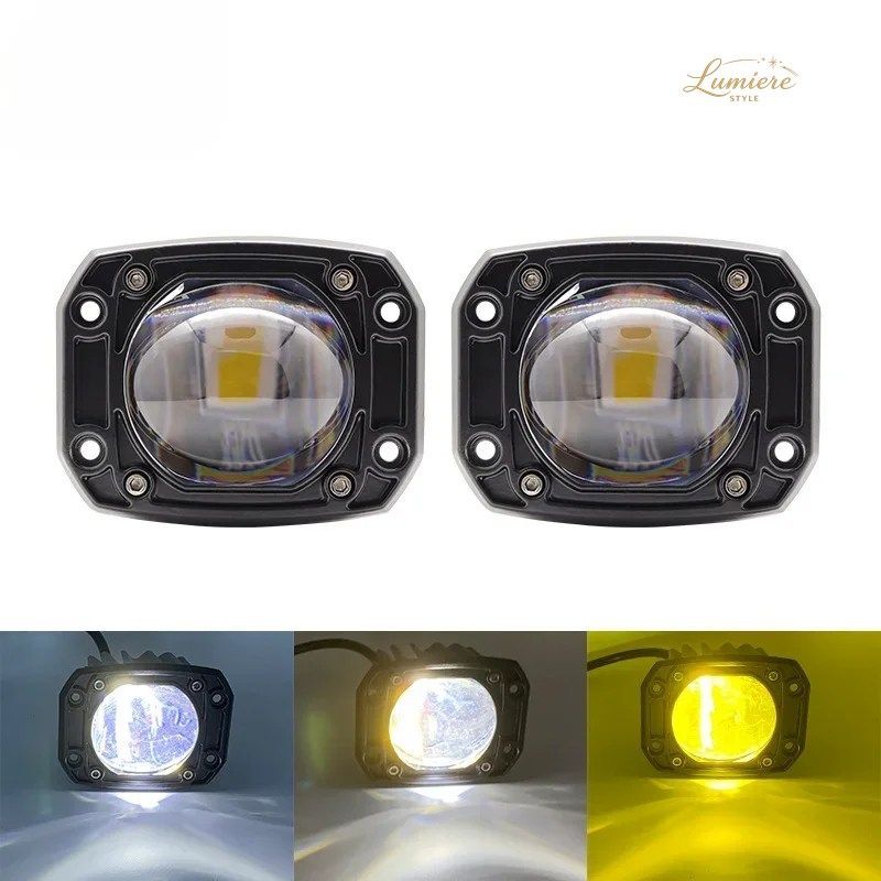 GOODLED CAR WORK LIGHT TWO-COLOR LENS FRONT BUMPER FOG LIGHT OFF-ROAD VEHICLE TRUCK PICKUP MODIFIED SPOTLIGHT