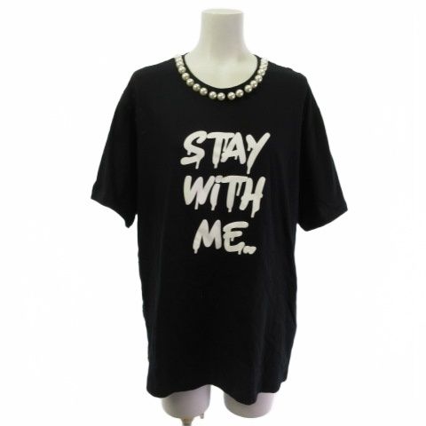 エルマノシェルビーノ ERMANNO SCERVINO Ｔシャツ カットソー レース フェイクパール 黒 ブラック 36