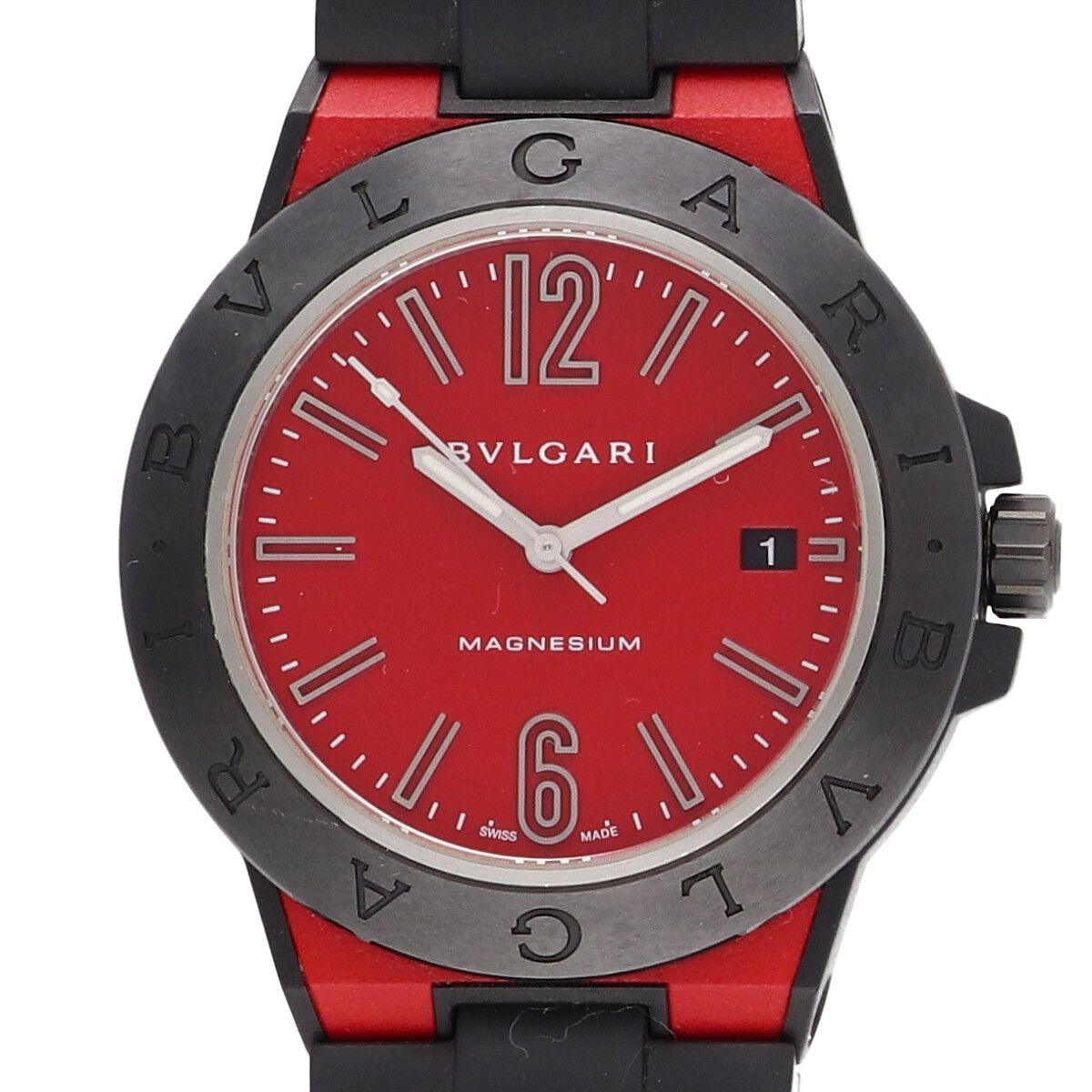 【中古】 BVLGARI ブルガリ ディアゴノ マグネシウム 腕時計 DG41SMC 41mm セラミック 自動巻き AT レッド ラバー メンズ 26022527 AO