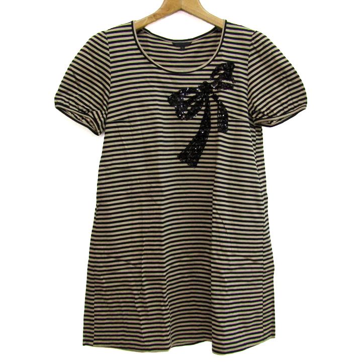 トゥービーシック ワンピース トップス 半袖 ボーダー柄 コットン 日本製 レディース Ⅱサイズ ベージュ×ブラック TO BE CHIC 【中古】 8,760円