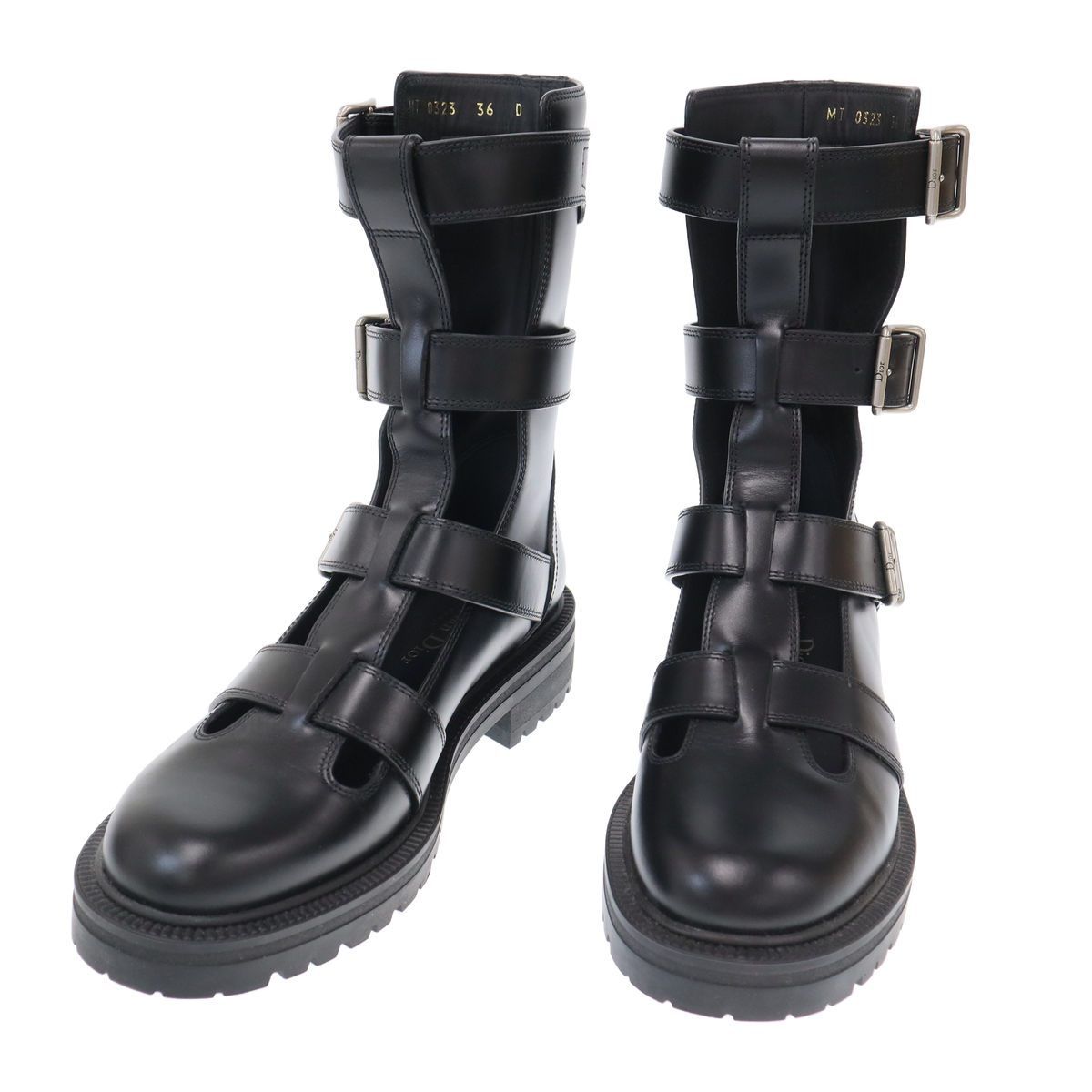 Christian Dior クリスチャンディオール カットアウトストラップレザーコンバットブーツ MT0323 ブラック 36