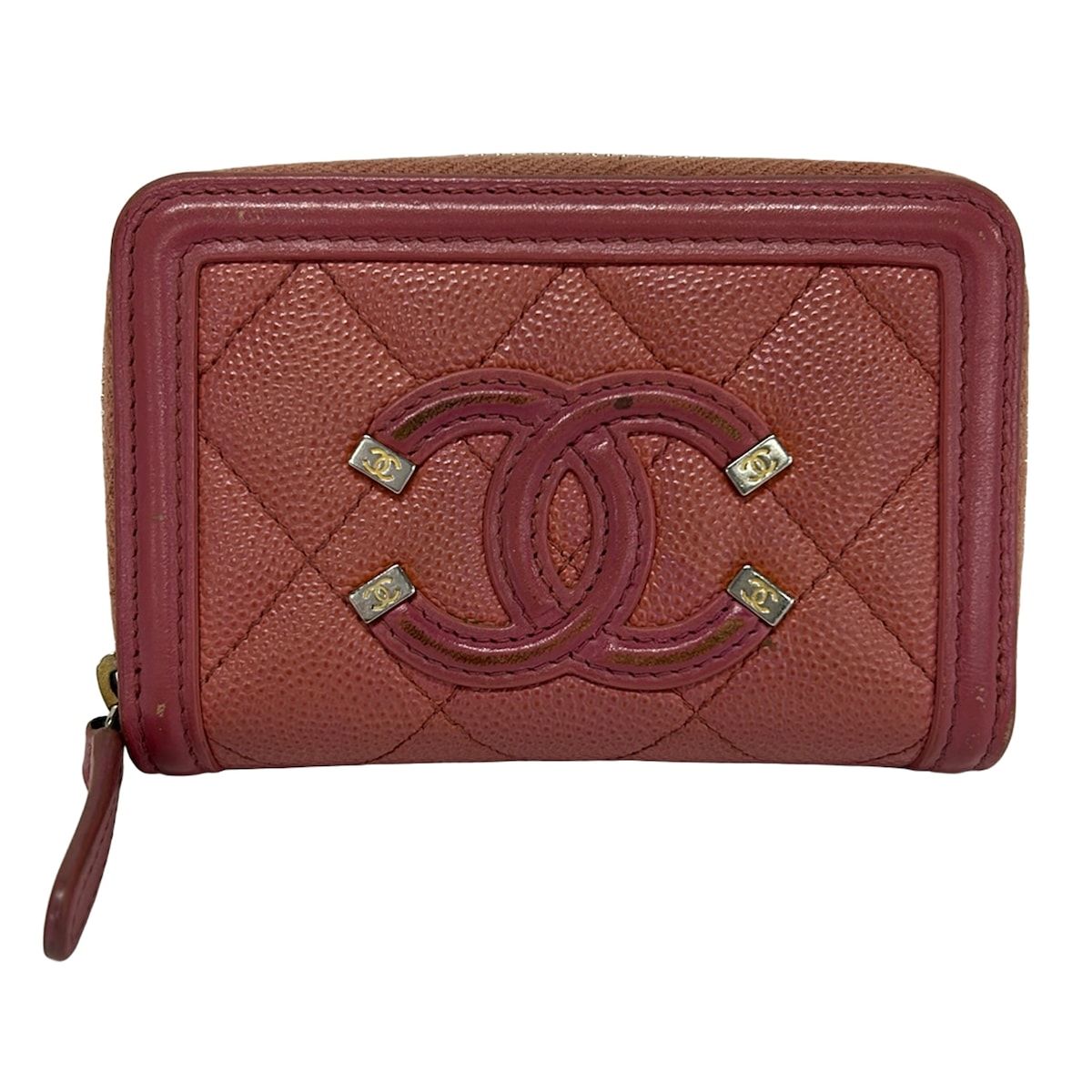 CHANEL(シャネル) コインケース CCフィリグリー,マトラッセ ピンク ラウンドファスナー 41,860円