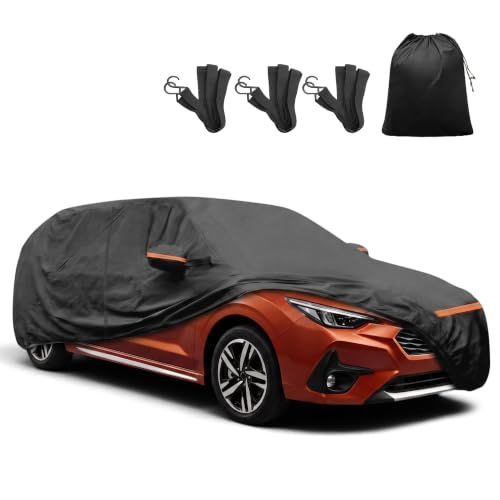 X AUTOHAUX 車ボディカバー スバル インプレッサ 2023に対応 1枚 100%防水 5層構造 軽量 裏起毛 UVカット | ブラック、アルミフィルム・スパンレース綿、防風ロープ・収納袋付き、運転席ジッパー・ドア開閉可能、忘れ物安心 6a65b243