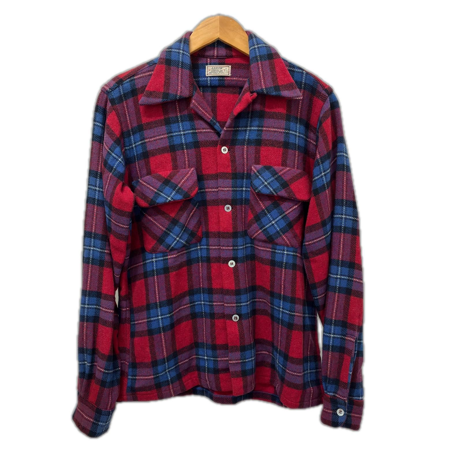 50s ARROW シャツ 開襟ウールシャツ 古着 SIZE M レッド